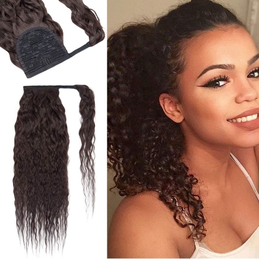 Rich Choices Wrap Around Human Hair Ponytail#1B Natural Black 16'' 80g