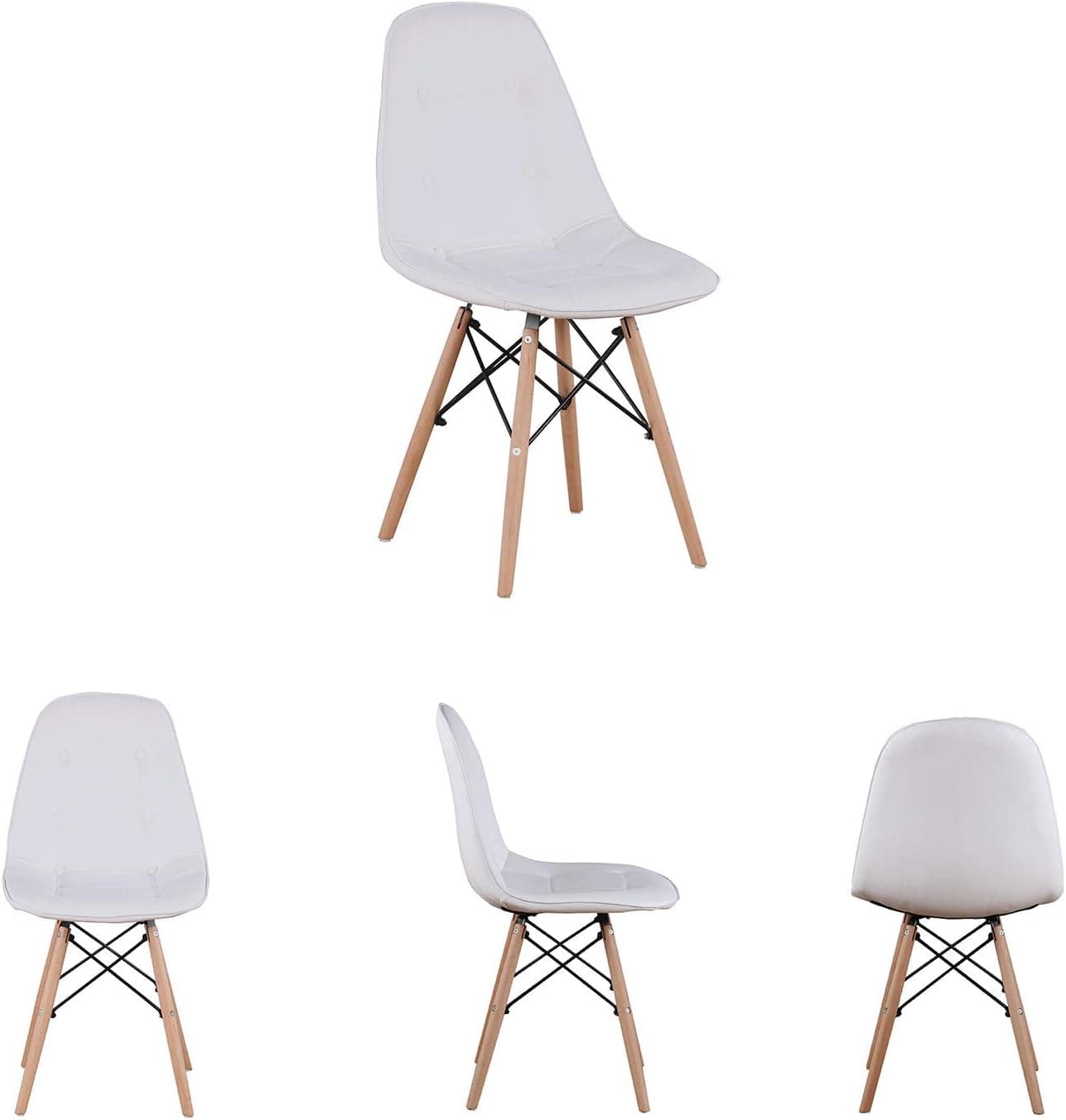 Set of 4 PU Leather Upholstered Dining Chairs Modern Style Mid-Century PP Seat Beech Wood Legs Side Chair for Living Room Dining Room Kitchen Coffee Office Furniture (White)