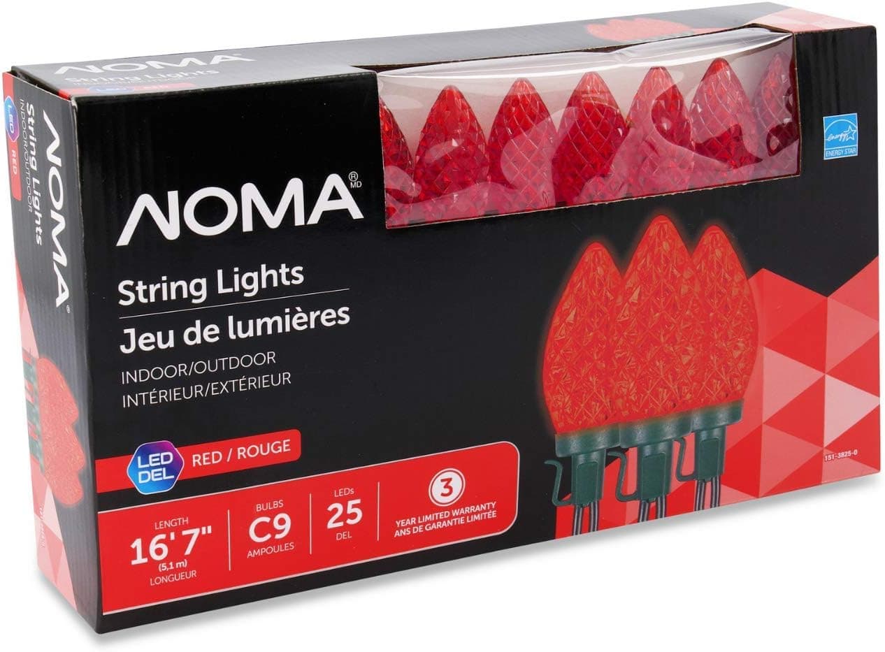 NOMA C9 LED Christmas Lights | 25 Red Bulbs | 16.8 Ft. String Light | UL Certified | Indoor & Outdoor