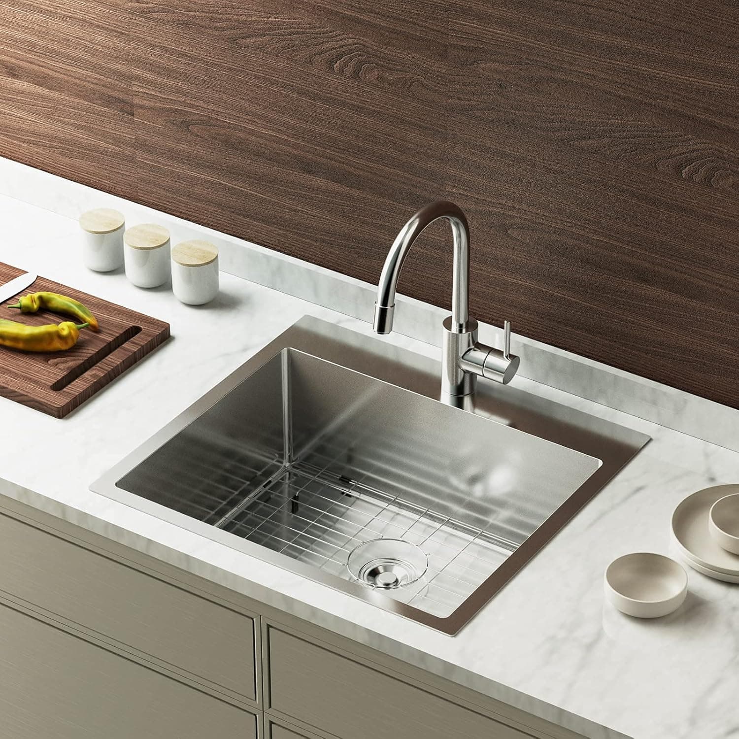 Bonnlo 25 Inch Top mount Kitchen Sink Drop-in, Farmhouse Kitchen Sink with Sink Protector 18 Gauge, Workstation Sink, Stainless Steel Single Bowl Kitchen Sinks for RV, Travel Trailer, Garage, 25x22x9