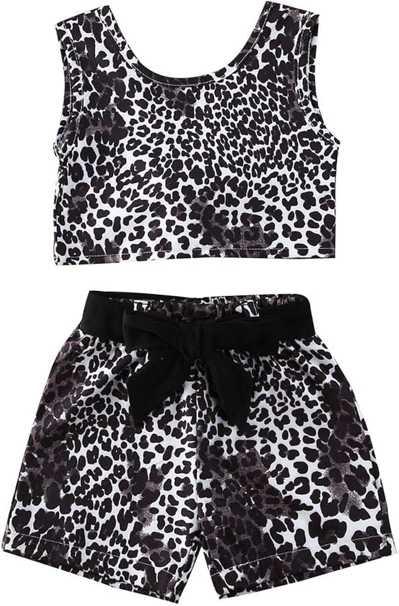 Toddler Kids Girls Leopard Outfit Sleeveless T-Shirt Backless Top + Shorts 2Pcs Summer Clothes Set