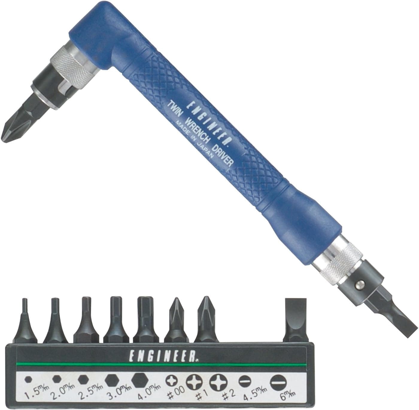 double ended angled screwdriver with assorted bits ('twin wrench' driver). Made in Japan. ENGINEER dr-07