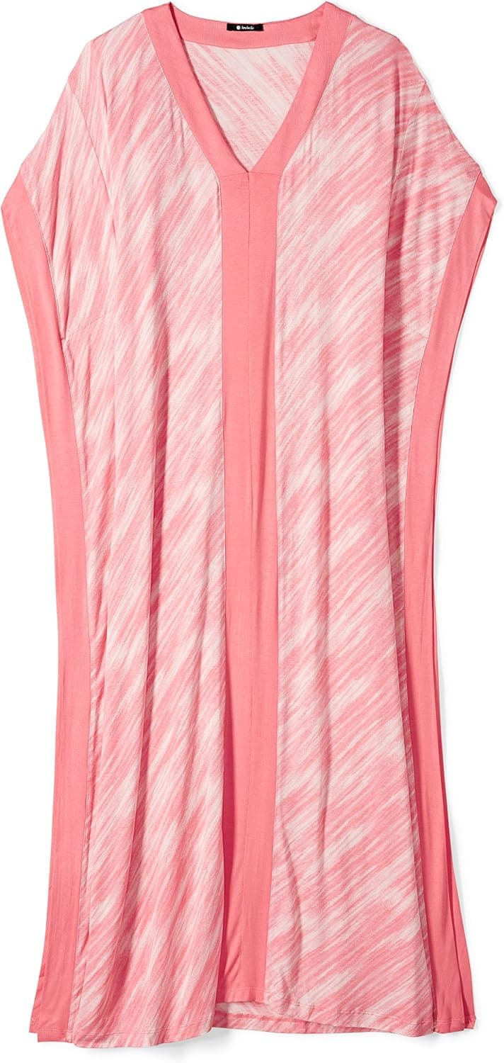Arabella Women's PRINTED MAXI CAFTAN Sleepwear, -DIAGONAL STROKES CORAL, XL