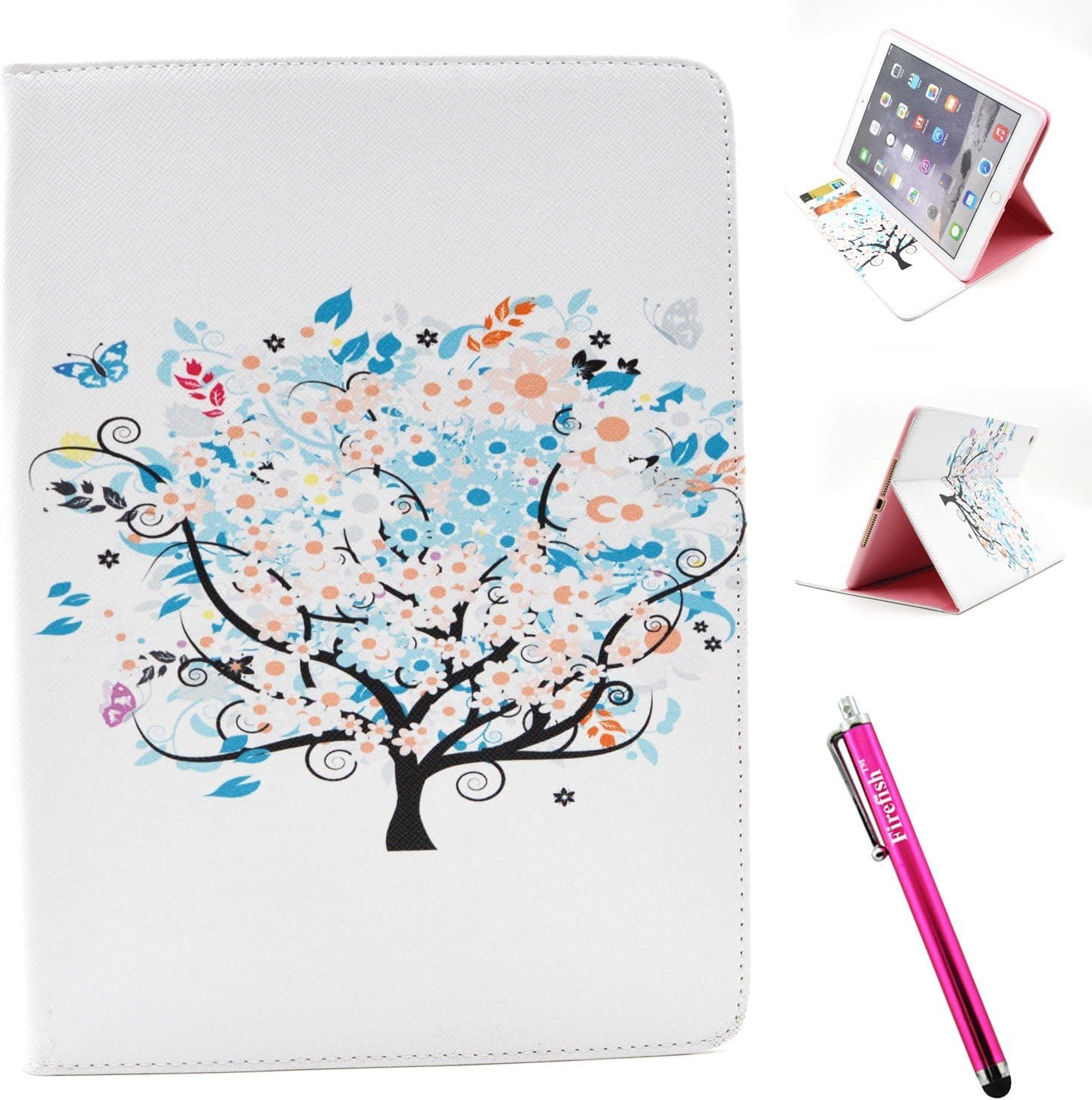 iPad Air 2 Case, Firefish iPad Air 2 Cover Firefish [Kickstand] [Card Slots] Slim Flip PU Leather Wallet [Shock Absorption] Scratch-Resistant Protect for Apple iPad Air 2 - White-Tree