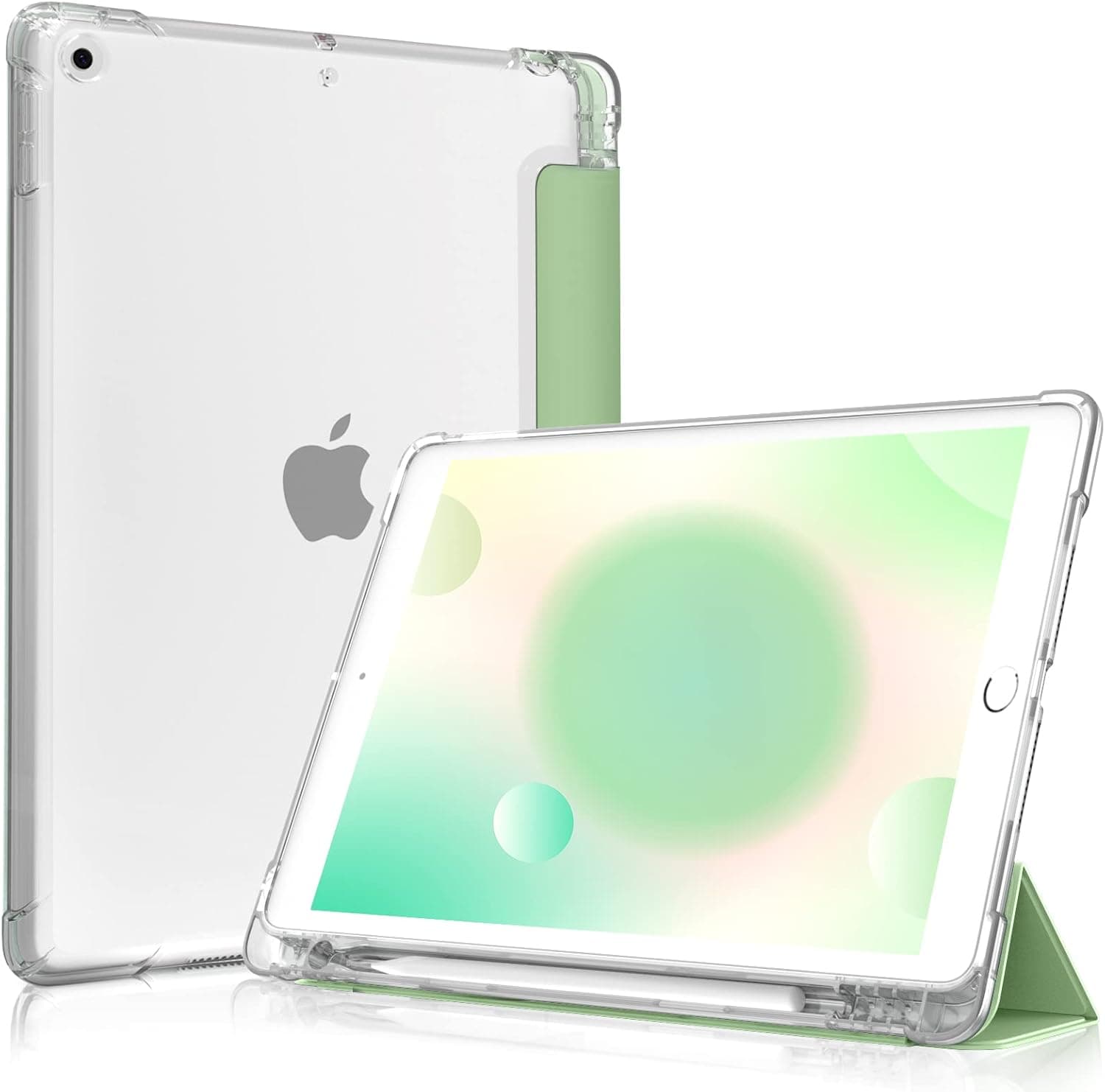 kenke Case for iPad 6th/5th Generation 9.7 inch,Lightweight Soft TPU Frosted Translucent Back Cover Trifold Stand Auto Sleep/Wake Smart Cover Case with Pencil Holder for iPad 9.7" 2018/2017, Green
