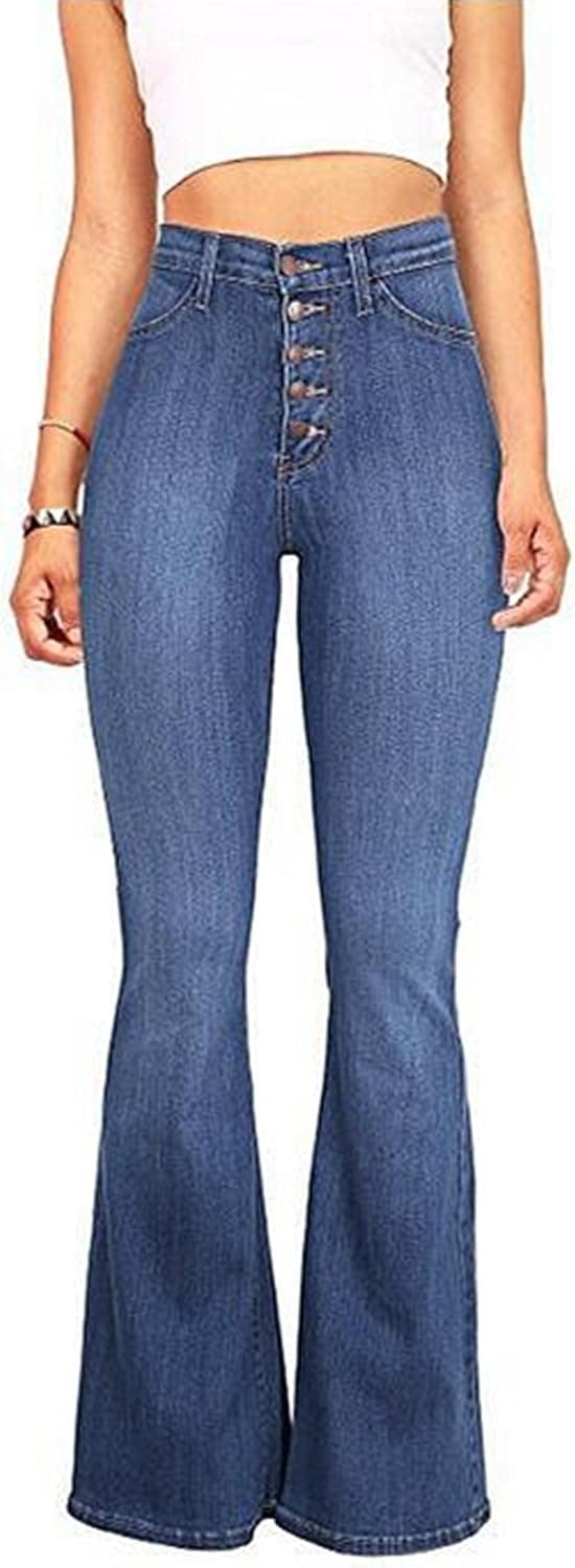 Women's High Waisted Bell Bottom Flare Jeans Classic Slim Fit Stretch Wide Leg Denim Pants