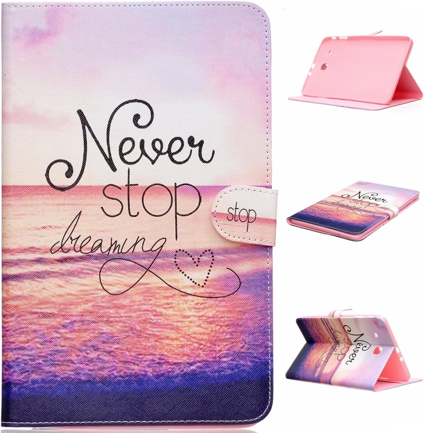 T560 Case,SAVYOU Cartoon Pattern PU Leather Stand Kickstand with Built-in Card Slots,Money Pocket Flip Cover Magnetic Closure Cover For Samsung Galaxy Tab E 9.6 Inch SM-T560(Never stop)