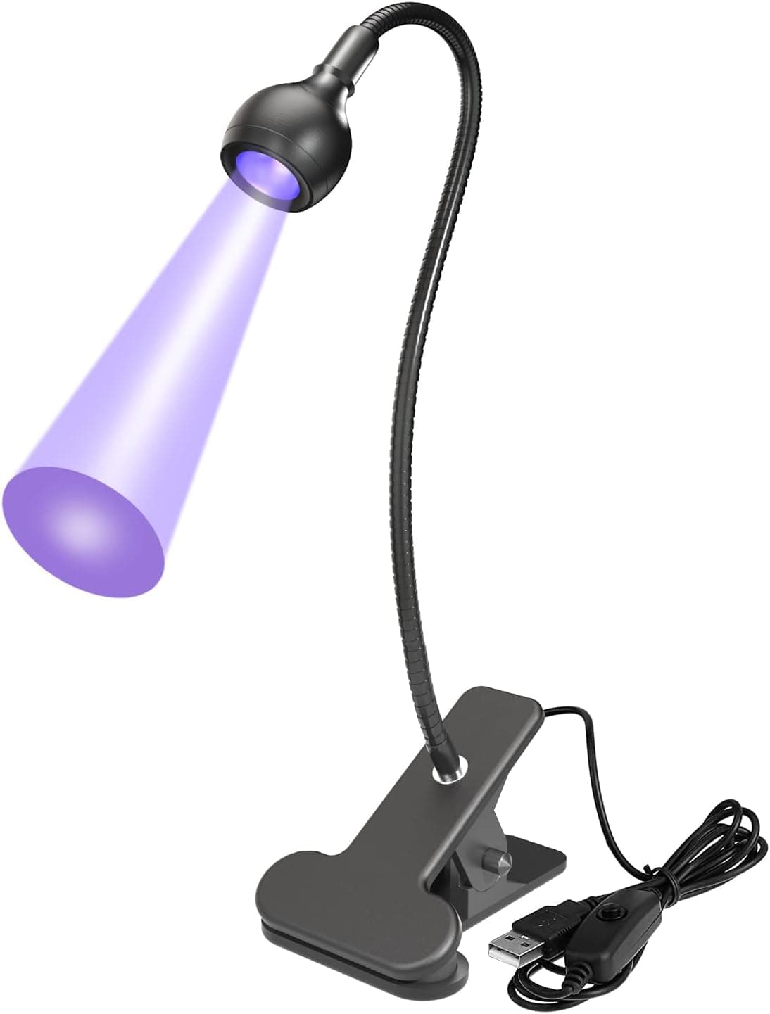 COSOOS UV Clamp Lamp Light for Nails, 395nm Blacklight Fixtures with Gooseneck and Clamp, Portable Black Lamp Light for Art Resin Curing, Gel Nails, Glue, Face Paint, Glow Party Decorations.