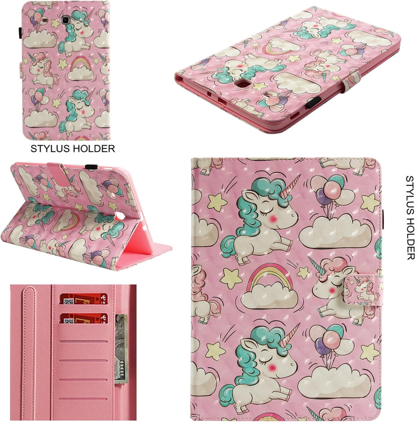 Galaxy Tab E 9.6 Case, AIKIN Aesthetic & Protective Case with Stand Feature Card Slots Stylus Loop Magnetic Clasp Cute Pattern for Galaxy Tab E 9.6" (SM-T560) (Unicorn)