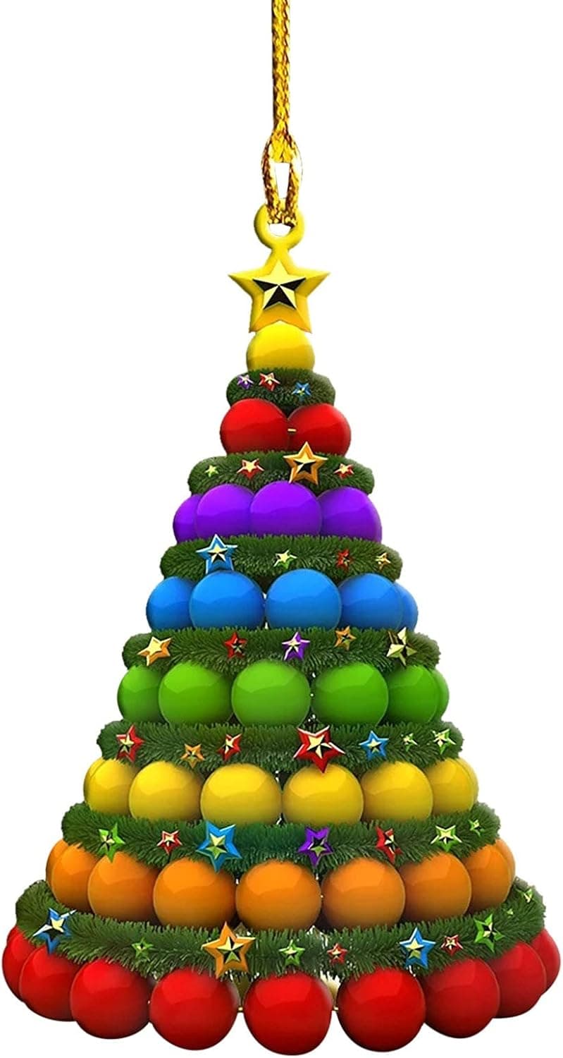 Christmas Tree Ornaments, 2022 Wooden Decorations Pendant Funny Dog Tennis Parrot Chicken Xmas Tree Shaped Hanging Sign Statues Blessing Animal Tree Decor for Holiday Party Home Window Room (Ball-1)