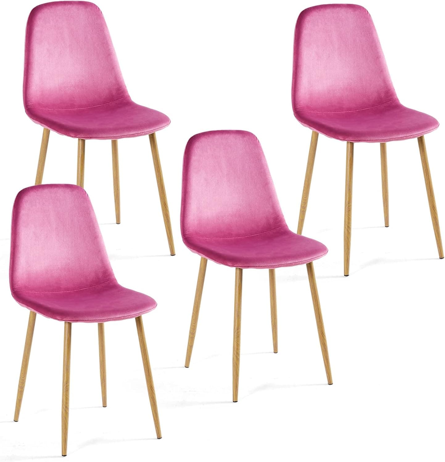 OKAKOPA Mid Century Modern Pink Kitchen Chairs Set of 4, Velvet Side Chairs with Metal Legs, Pink Chairs Set for Kitchen Dining Room (4 Pcs Pink Chairs)