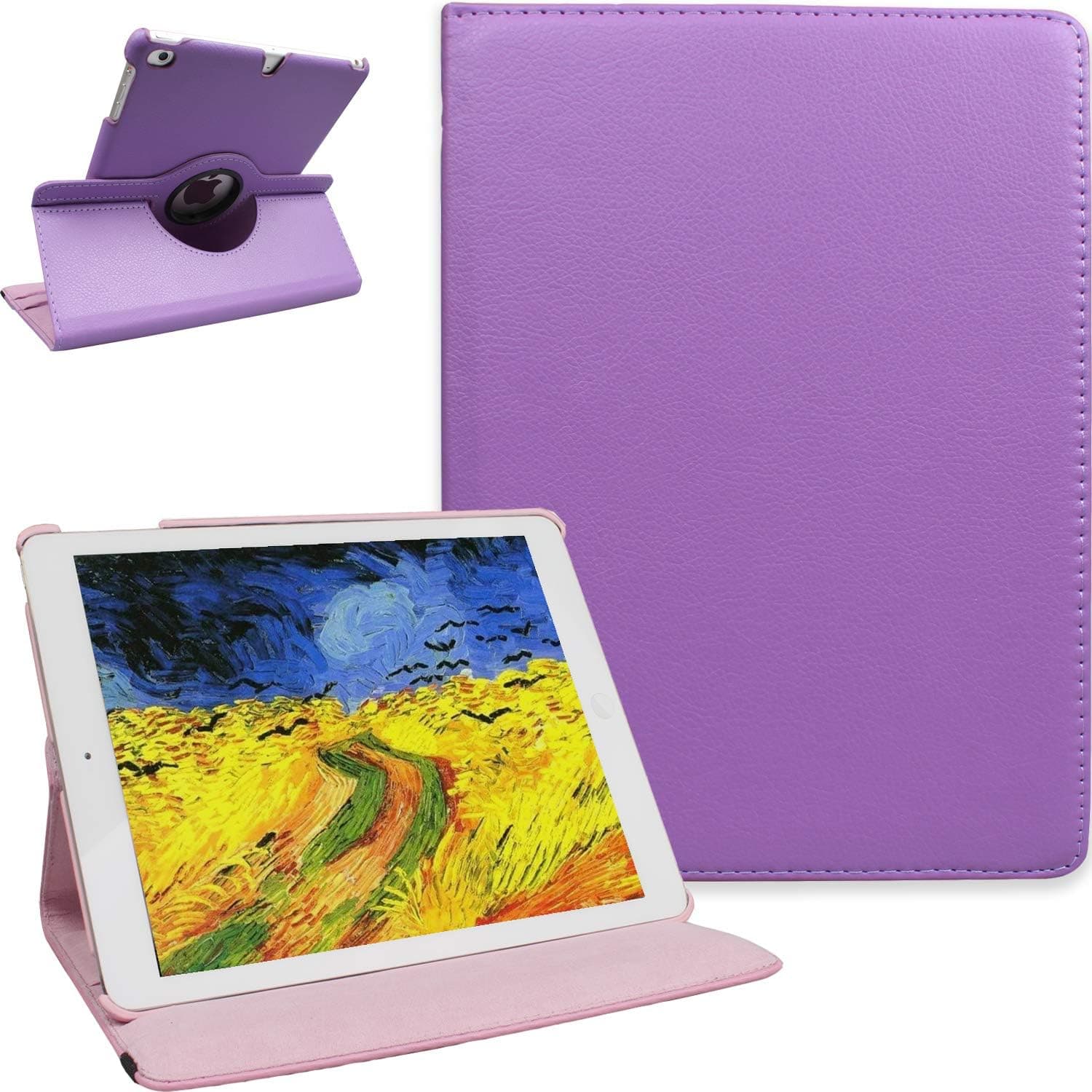 NEWQIANG iPad 5th 6th Generation Case with Bonus Screen Protector - iPad 9.7 inch Air1 2018 2017 Cover - Shockproof, 360 Degree Rotating Stand, Auto Sleep Wake (Light Purple)
