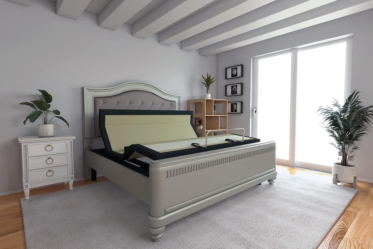 DynastyMattress Queen Adjustable Bed Frame with Custom Head Tilt, Massage, Zero-Gravity, Bluetooth & USB Ports + Memory Foam Mattress Set