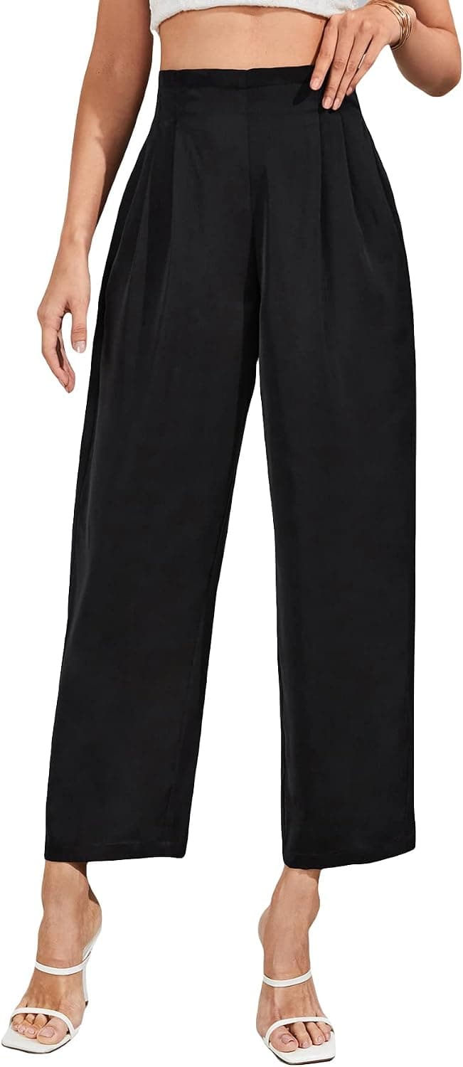 Milumia Women Elegant Paperbag High Waist Zipper Fly Wide Leg Cropped Work Pants