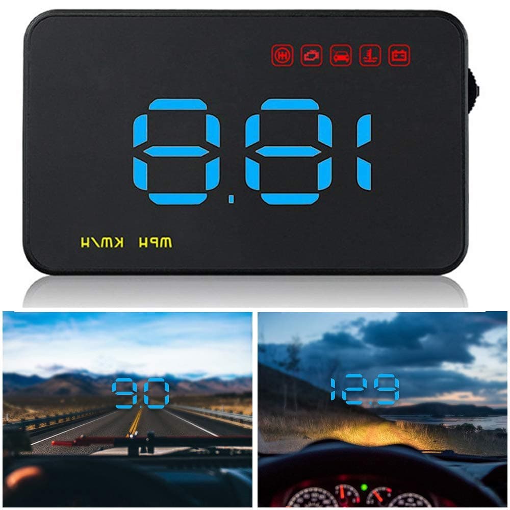 Car HUD Head Up Display 3.5 with OBD2/EUOBD Interface Plug & Play Vehicle Speed KM/h MPH, OverSpeed Warning, Water Temperature, Battery Voltage, Mileage Measurement (Blue)