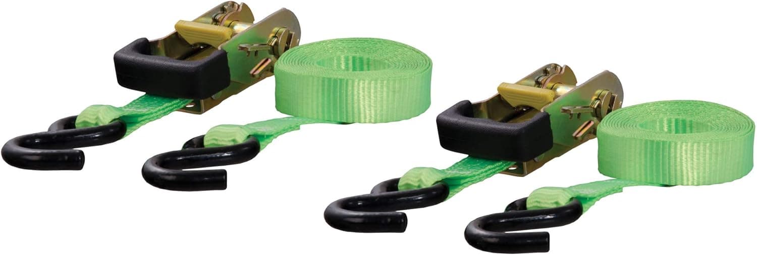 CURT 83028 1-Inch x 16-Foot Lime Green Nylon Ratchet Straps, 3,300 lbs. Break Strength, 2-Pack