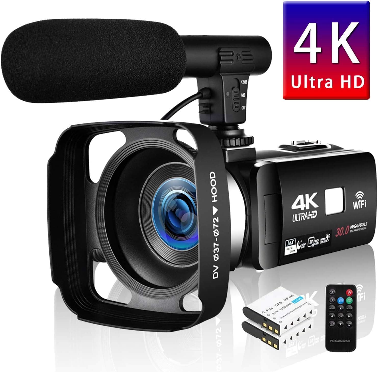 SEREE Camcorder 4K 30MP WIFI Control Digital Camera 3.0” Touch Screen Night Vision Video Camcorder Vlogging Camera with External Microphone