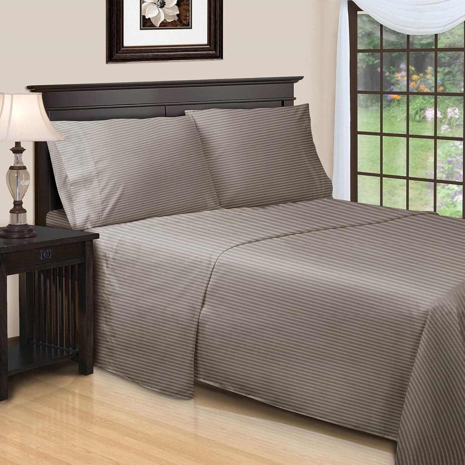 Superior Egyptian Cotton 600 Thread Count Stripe, Deep Pocket Sheet Set, California King, Grey, 4-Piece Set