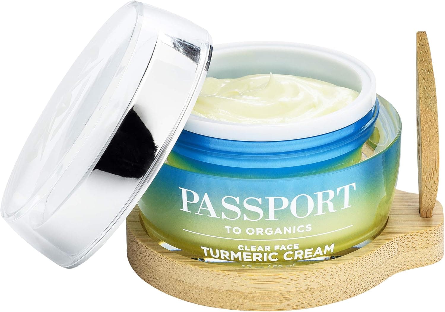 Passport to Organics Clear Face Turmeric Cream - Lightweight Face Cream for Sensitive Skin - Anti-Aging Skin Care with Vitamin E, Turmeric, Aloe Vera & More - Everyday Face and Neck Cream - 1.7oz