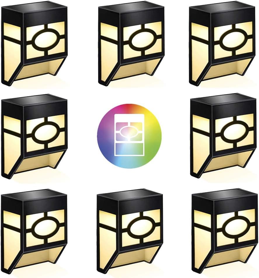 WAKYME Deck Solar Lights Outdoor 8 Packs, Warm White/7 Color Solar Deck Lights Waterproof, 2 Modes Solar Fence Lights, Fence Lighting for Front Door, Backyard, Patio, Stair, Driveway Path Wall Light