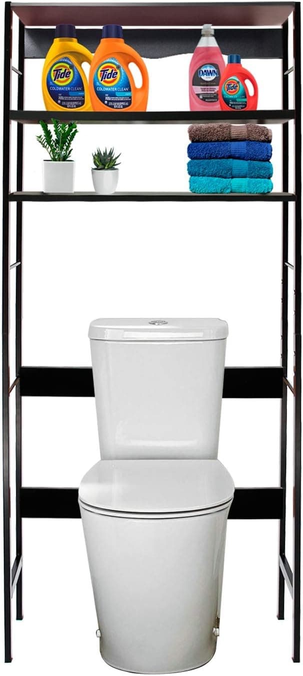 Jerry & Maggie - Over The Toilet Storage Rack Bathroom Shelf Organizer 3 Tier Accessory Sets Shelves Home Livingroom Space Saver Cabinet with Steel Support Frame and Wood Board | Black