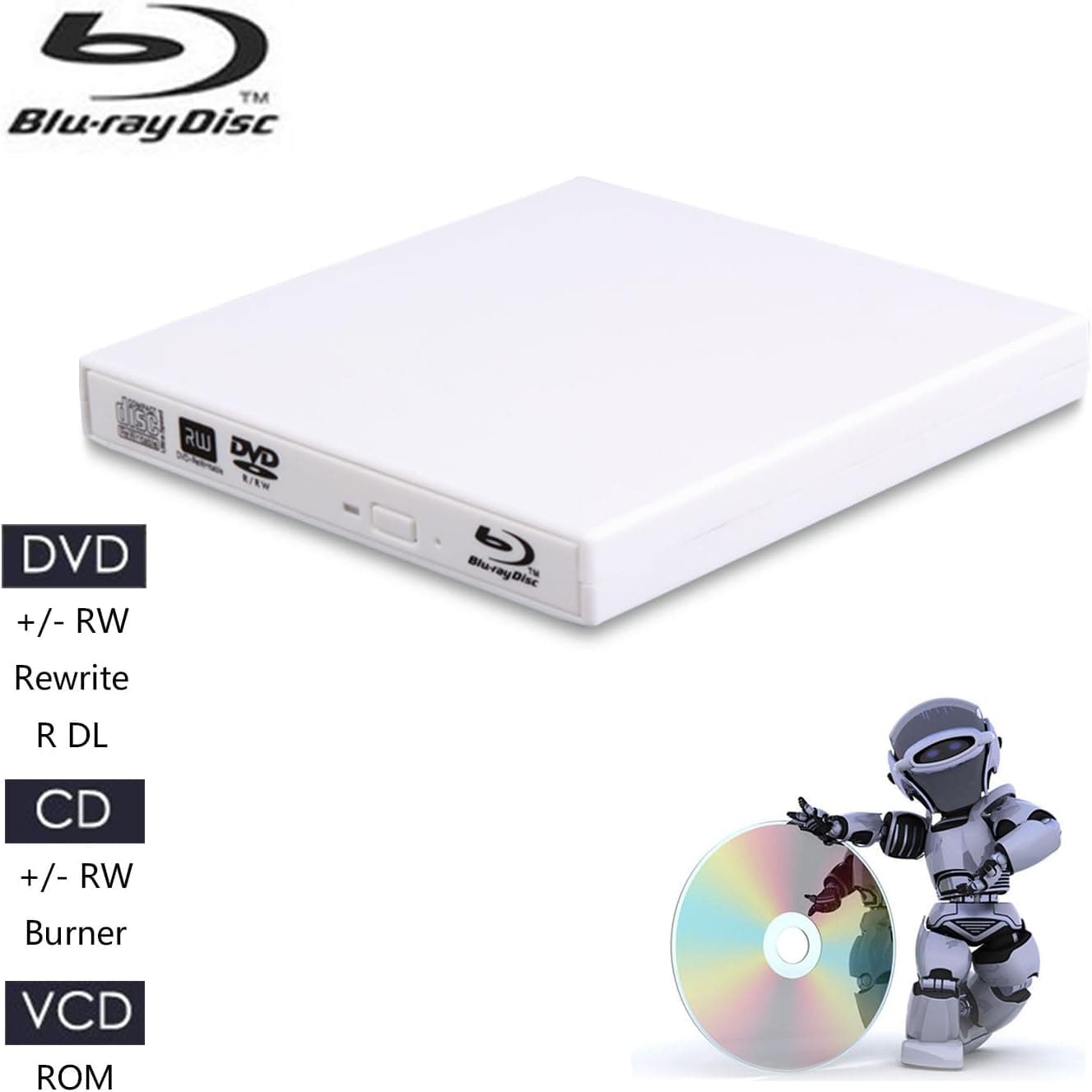 Juanery——External Blu-ray CD Drives，USB 2.0 Blu-ray DVD CD Drive/BD - ROM/DVD Player for PC Computer Various Brands of Desktop, Laptop, Super Notebook and So On