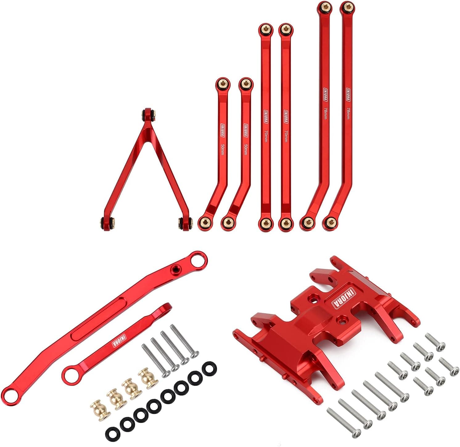 INJORA RC High Clearance Chassis Links, Skid Plate and Steering Rod Tie Links Kit for Axial SCX24 Gladiator 1/24 RC Crawler Car（Red）