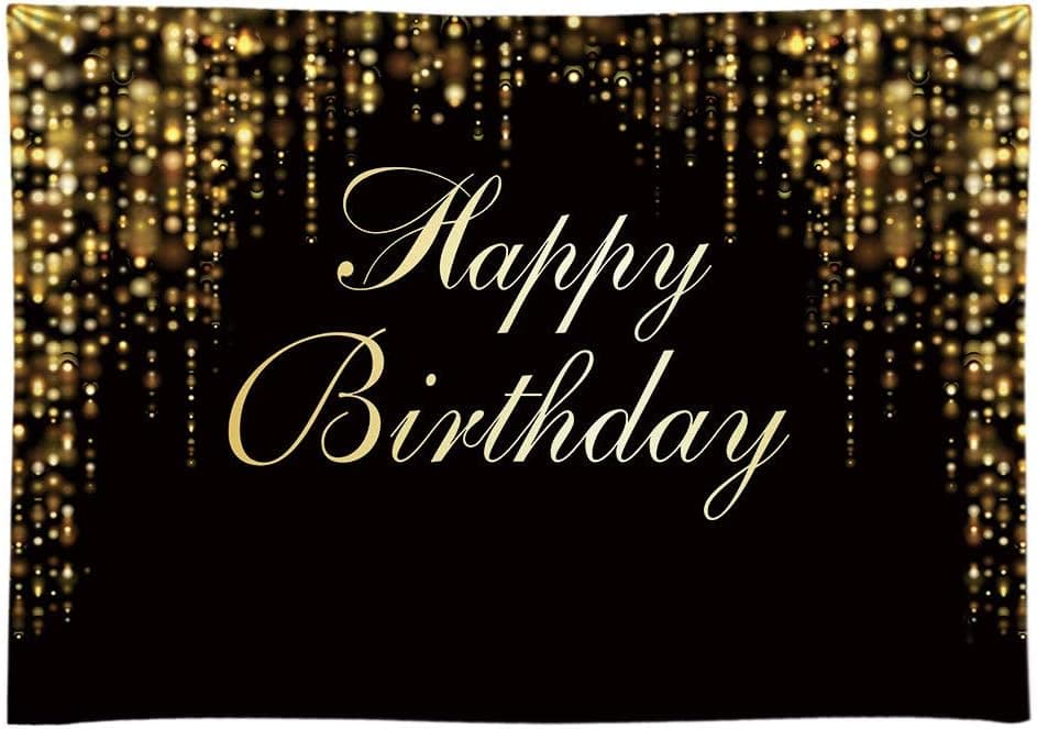 Funnytree 96" x 72" Happy Birthday Party Backdrop Black and Gold Glitter Bokeh Sequin Spots Photography Background Golden Sparkle Shining Dot Baby Abstract Milestone Banner Cake Table Decoration Photo