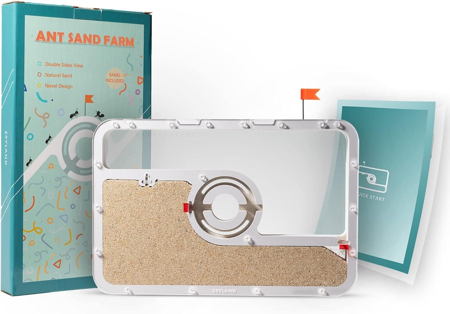 ERYLAND Ant Farm Starter Kit for Kids & Adults with Sand - Ant Sand Habitat for Live Ants and Queen - Sand Ant Colony Kit - Ant Terrarium with Sand