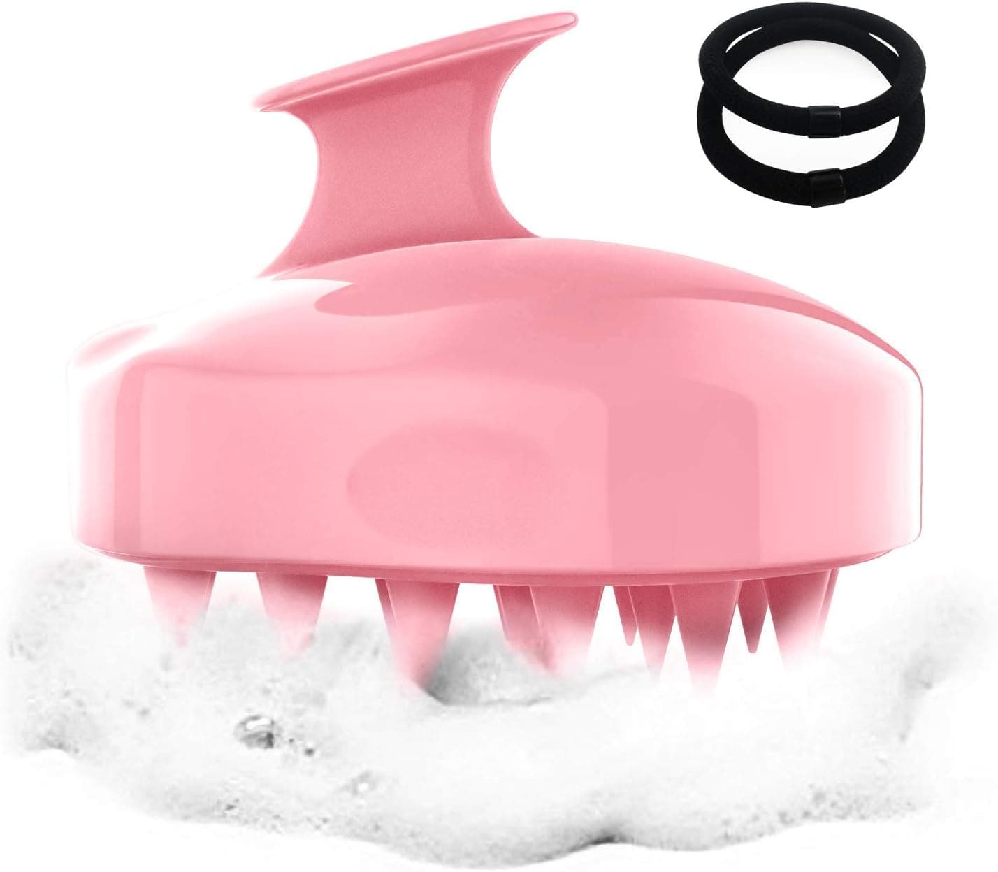 Hair Scalp Massager Shampoo Brush, Colorfarm Hair Massager with 2 Hair Ties Silicone Scalp Scrubber for Thick Or Thin Hair （Pink）