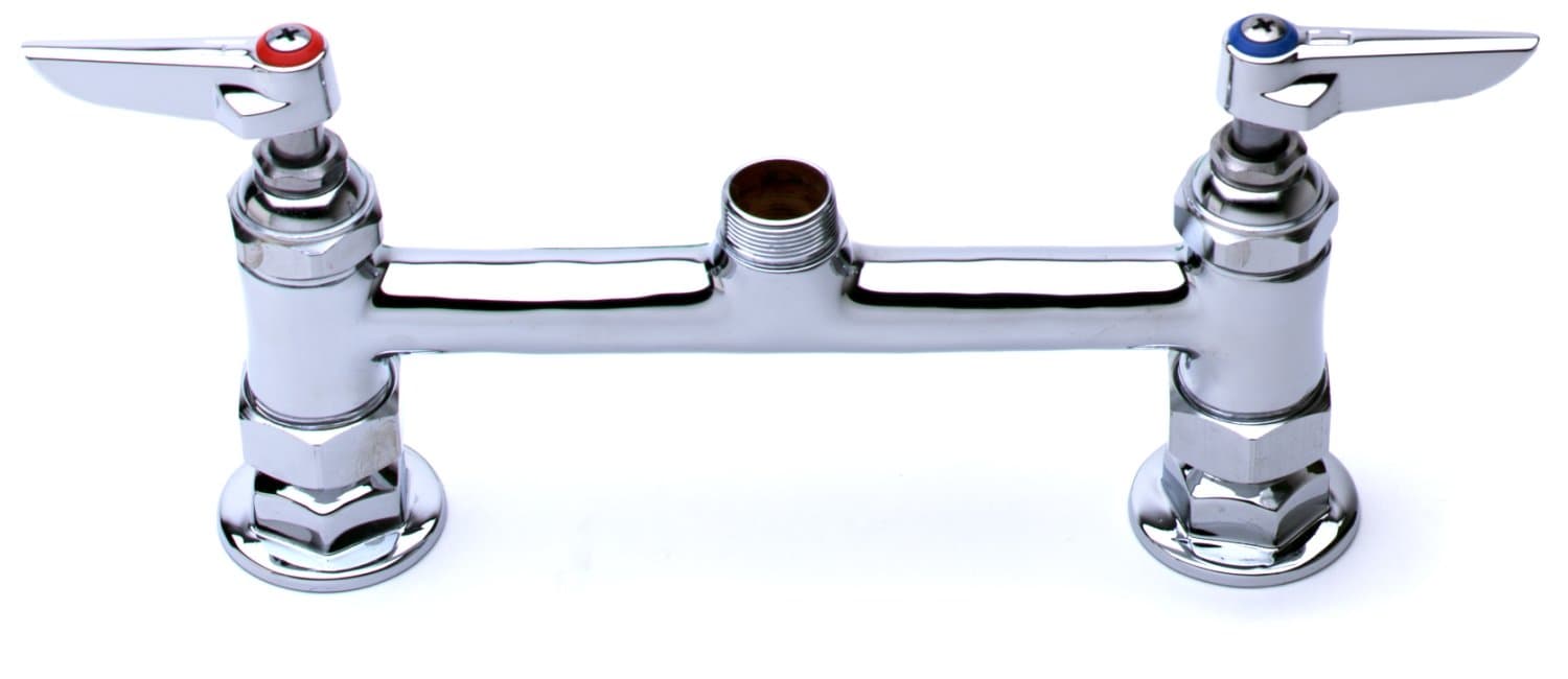 T&S Brass B-0220-LN Deck Mount Double Pantry Swivel Base Faucet with 8-Inch Centers, Lever Handles and Less Nozzle