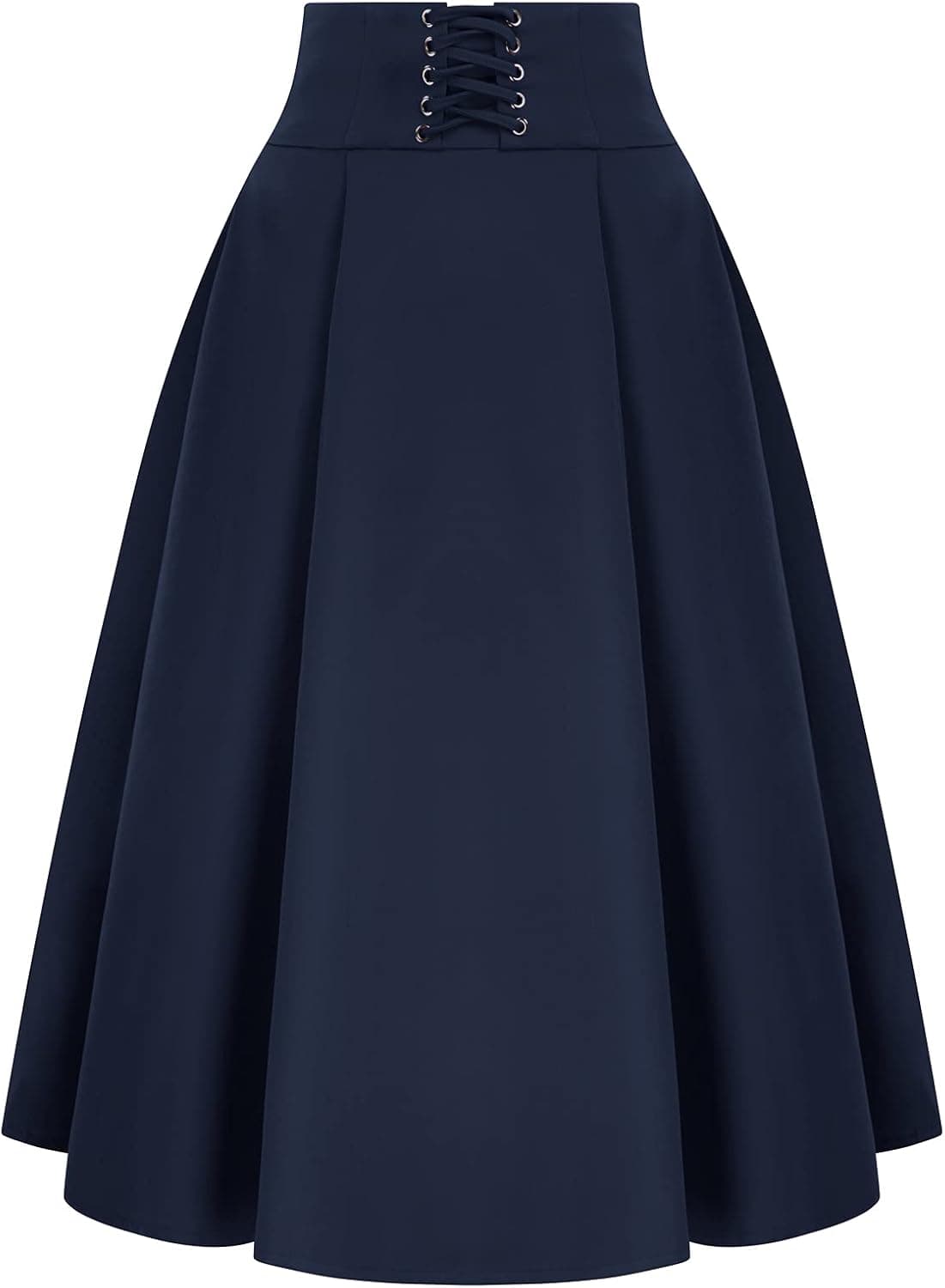 Belle Poque Women Vintage A Line Midi Pleated Skirt Lace Up Gothic Victorian Skirt with Pockets