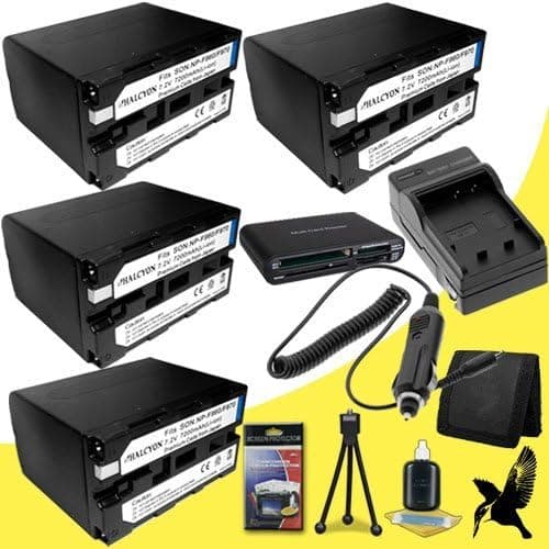 Four Halcyon 7200 mAH Lithium Ion Replacement NP-F970 Batteries and Charger Kit + Memory Card Wallet + Multi Card USB Reader + Deluxe Starter Kit for Sony HDR-FX7 3CMOS HDV 1080i Camcorder and Sony NP-F970