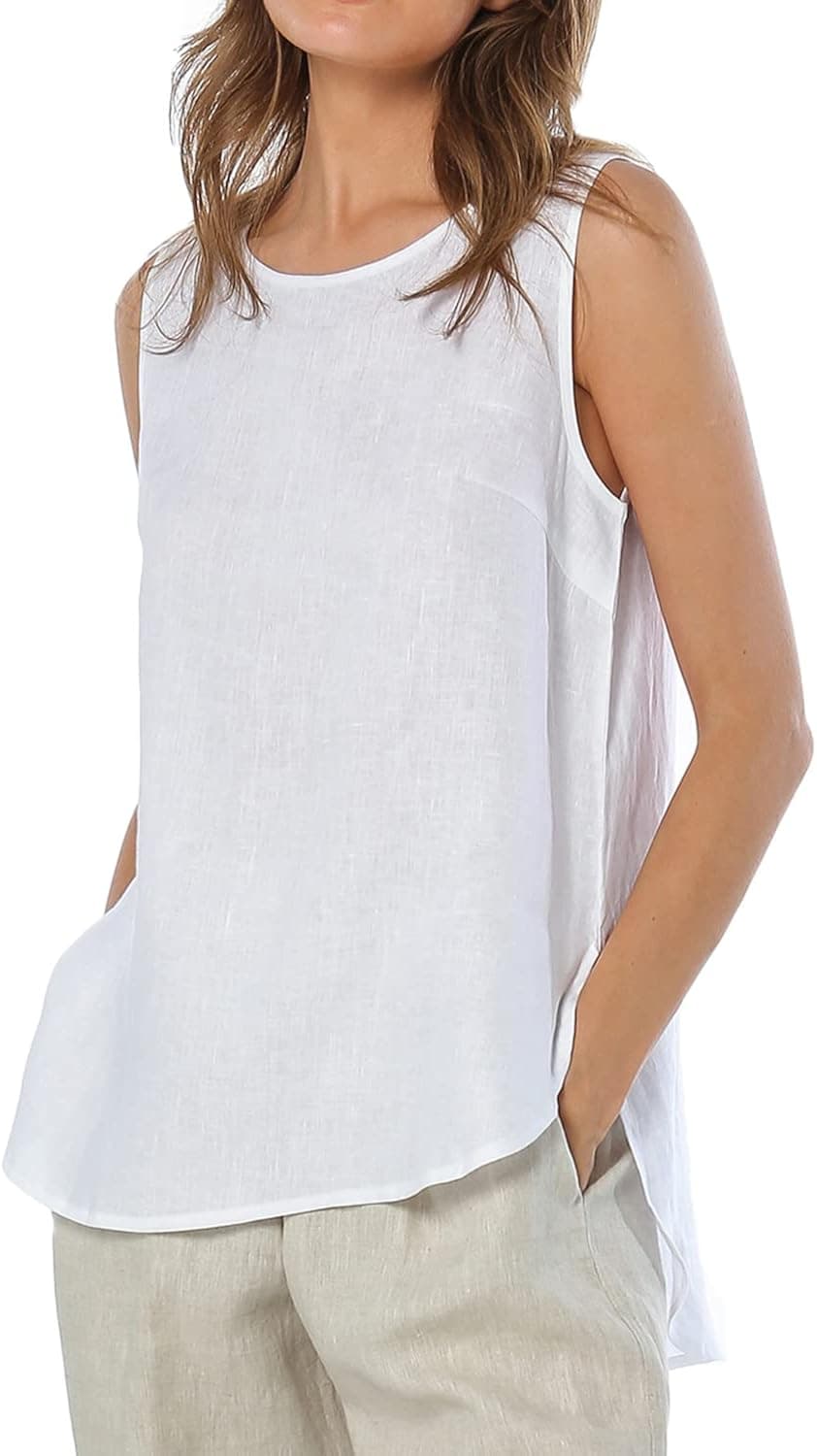 Amazhiyu Womens Linen Tank Tops Sleeveless Crew Neck Casual Blouse for Summer