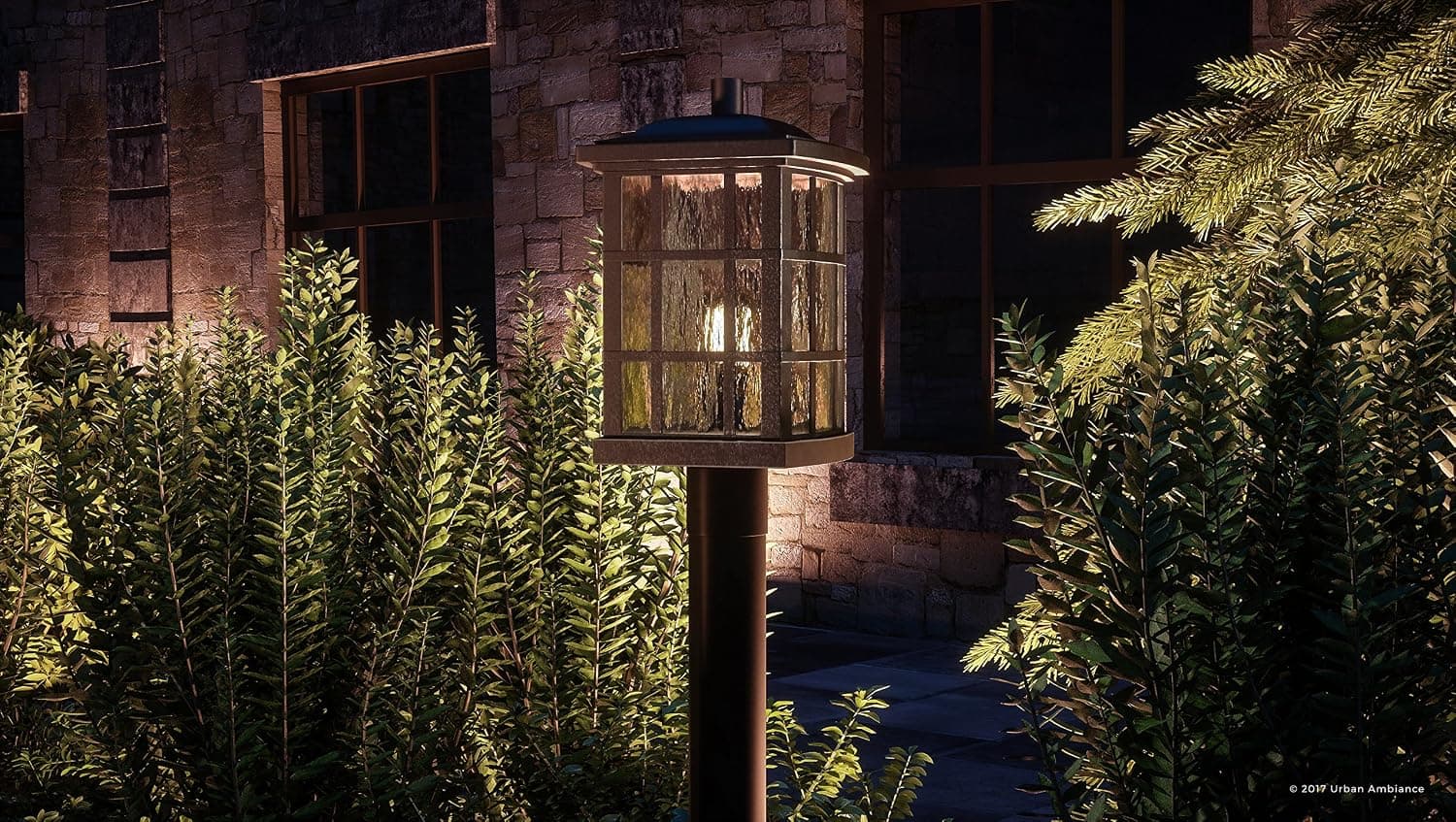 Urban Ambiance Luxury Craftsman Outdoor Post Light, Medium Size: 16.5" H x 9.5" W, with Tudor Style Elements, Highly-Detailed Design, Oil Rubbed Parisian Bronze Finish and Water Glass, UQL1247