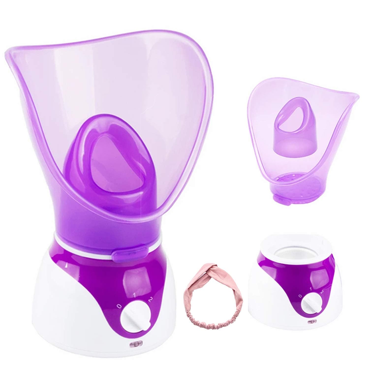 Facial Steamer Warm Mist Steam Deep Cleaning Facial Cleaner Nasal Steamer Professional Sauna Spa，Hydrate The Skin and Extract Blackheads Moisturizing Spray Machine with Hair Band (Purple)