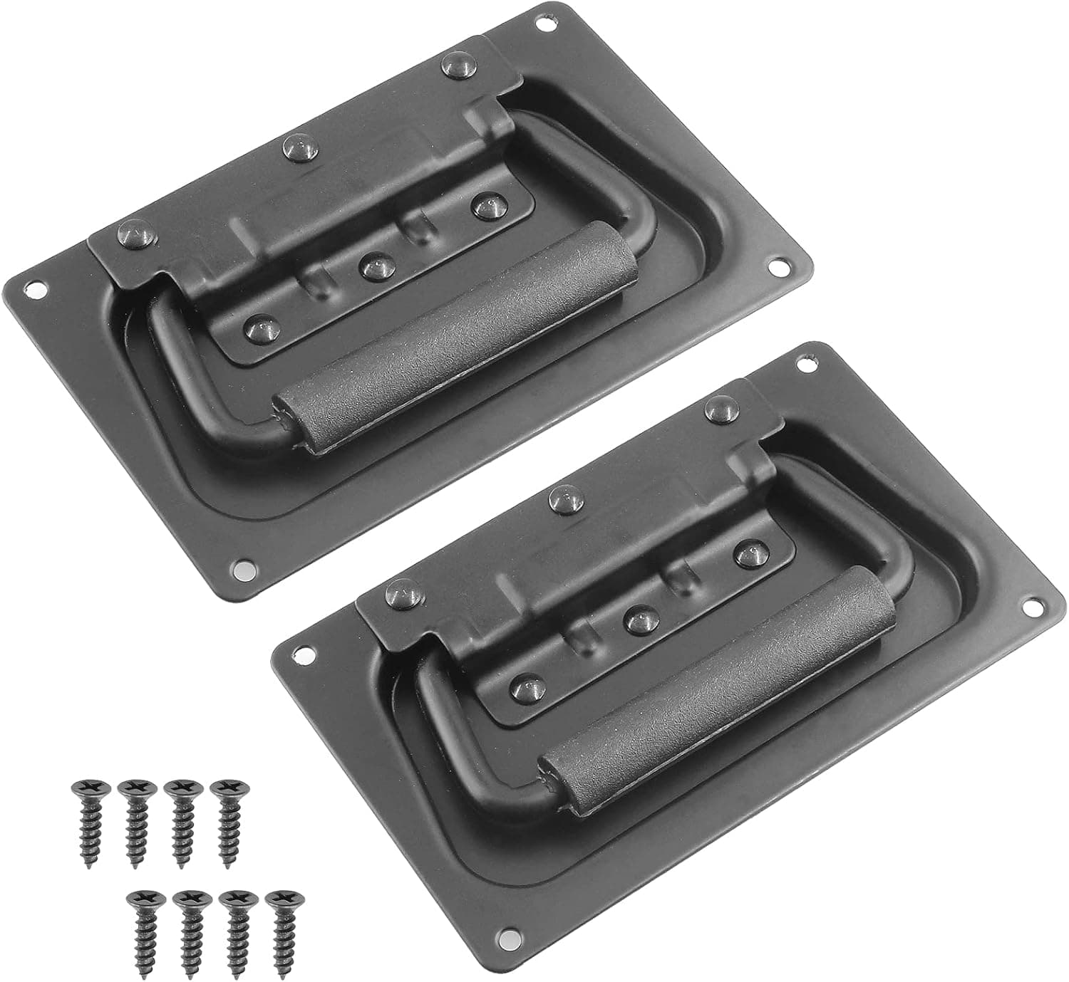 Bonsicoky 2Pcs Recessed Spring Loaded Speaker Handles, 5.1" x 3.15" Chest Cabinet Speaker Case Handles, Black
