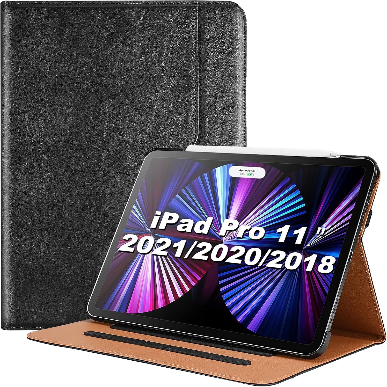 ProCase iPad Pro 11 inch Case 2022 2021 2020 2018, PU Leather Stand Folio Protective Cover Case with Pencil Holder for iPad Pro 11" 4th 3rd 2nd 1st Generation -Black