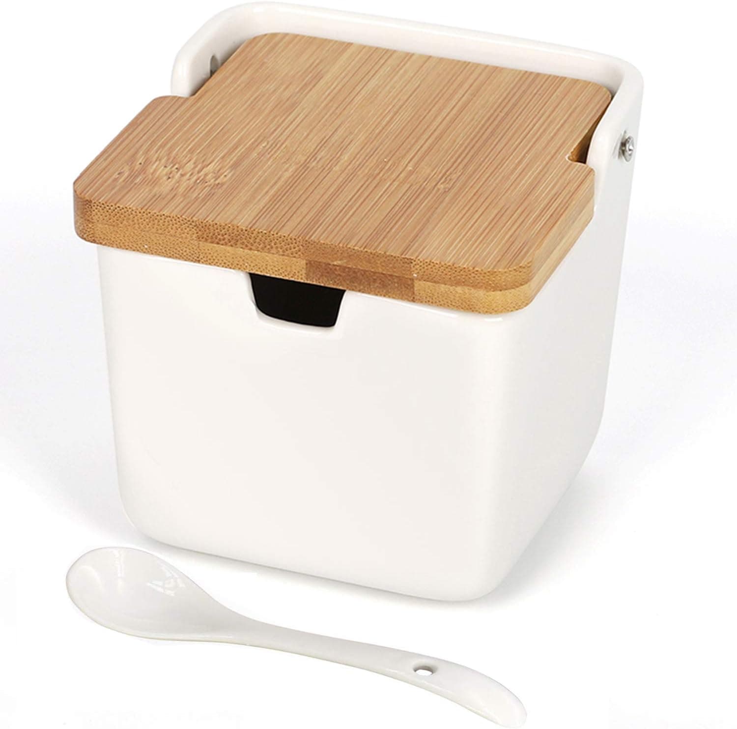 9.1 FL OZ Ceramic Condiment Jar【1 pc/set】- TIANGR Sugar and Salt Container with Natural Bamboo Lid,Spoons - Ideal Sugar Bowl Condiment Jar For Home,Kitchen,Counter (268ML)