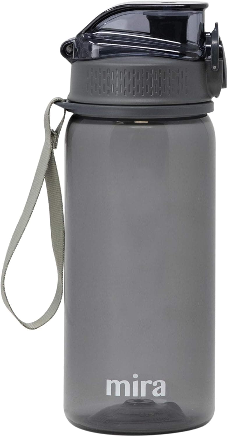 MIRA Reusable Tritan Water Bottle | BPA-Free Plastic Sports Water Bottle | Leak Proof Locking Flip Top Lid with Easy Flow Spout (17 oz (500 ml), Charcoal Gray)