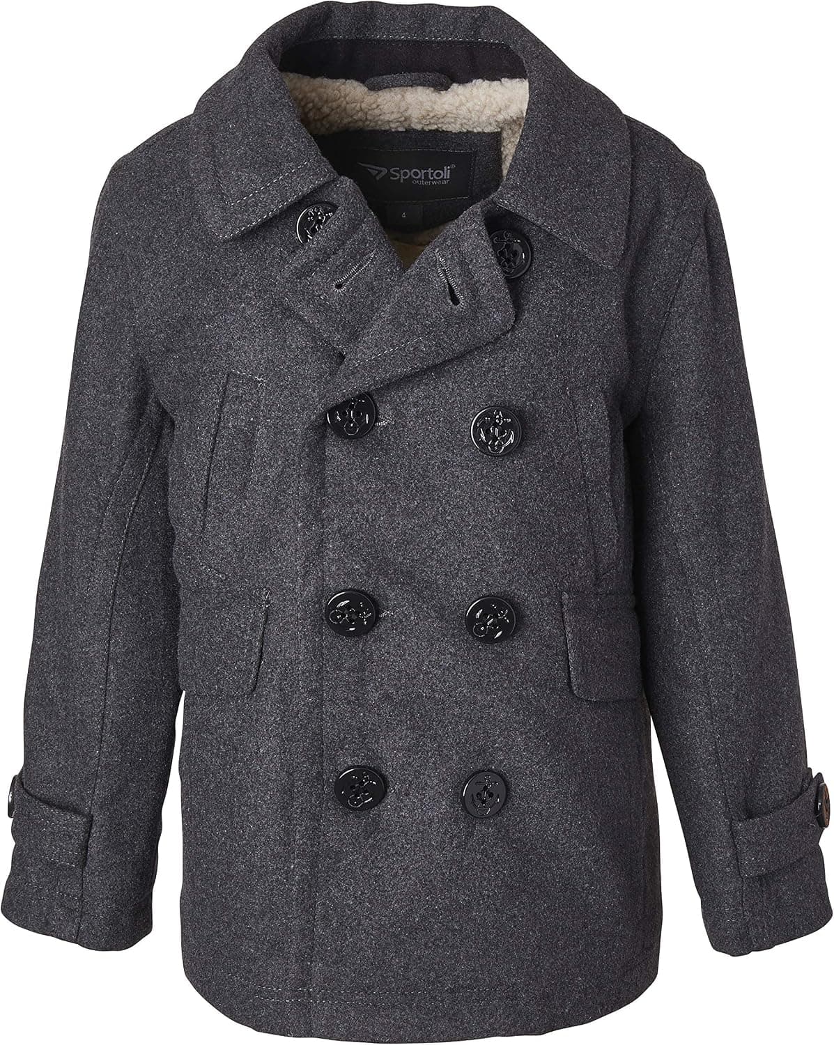 Sportoli Boy Classic Wool Blend Sherpa Winter Dress Pea Coat Peacoat Jacket