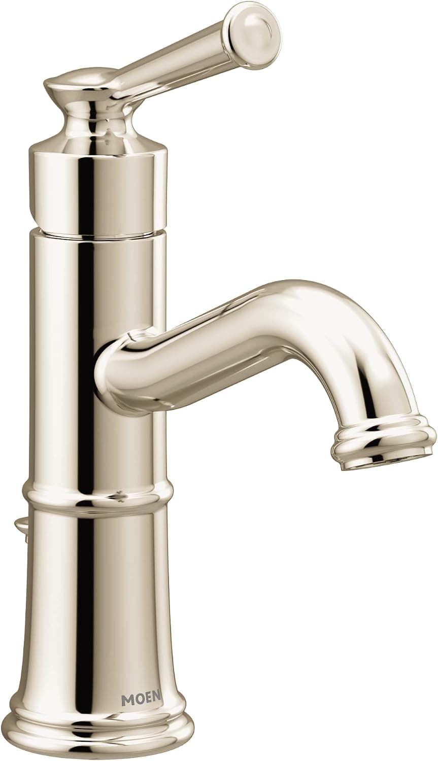 Moen 6402NL Belfield One-Handle Bathroom Sink Faucet with Drain Assembly and Optional Deckplate, Polished Nickel