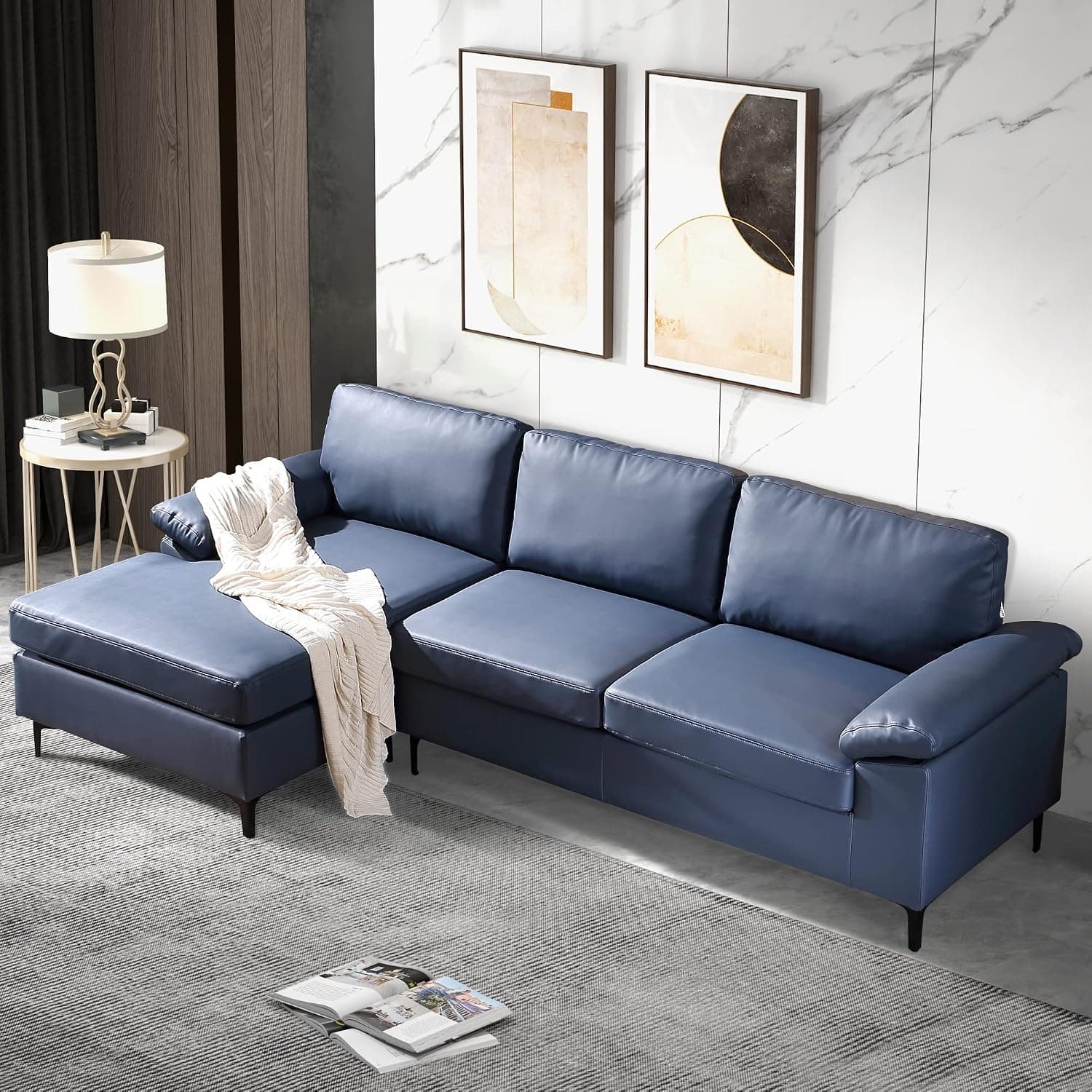 XIZZI Convertible Sectional Sofa Couch L Shaped Sofa 3-Seat Couch with Reversible Chaise for Living Room,L Shaped 100 inches Dark Blue XMK600