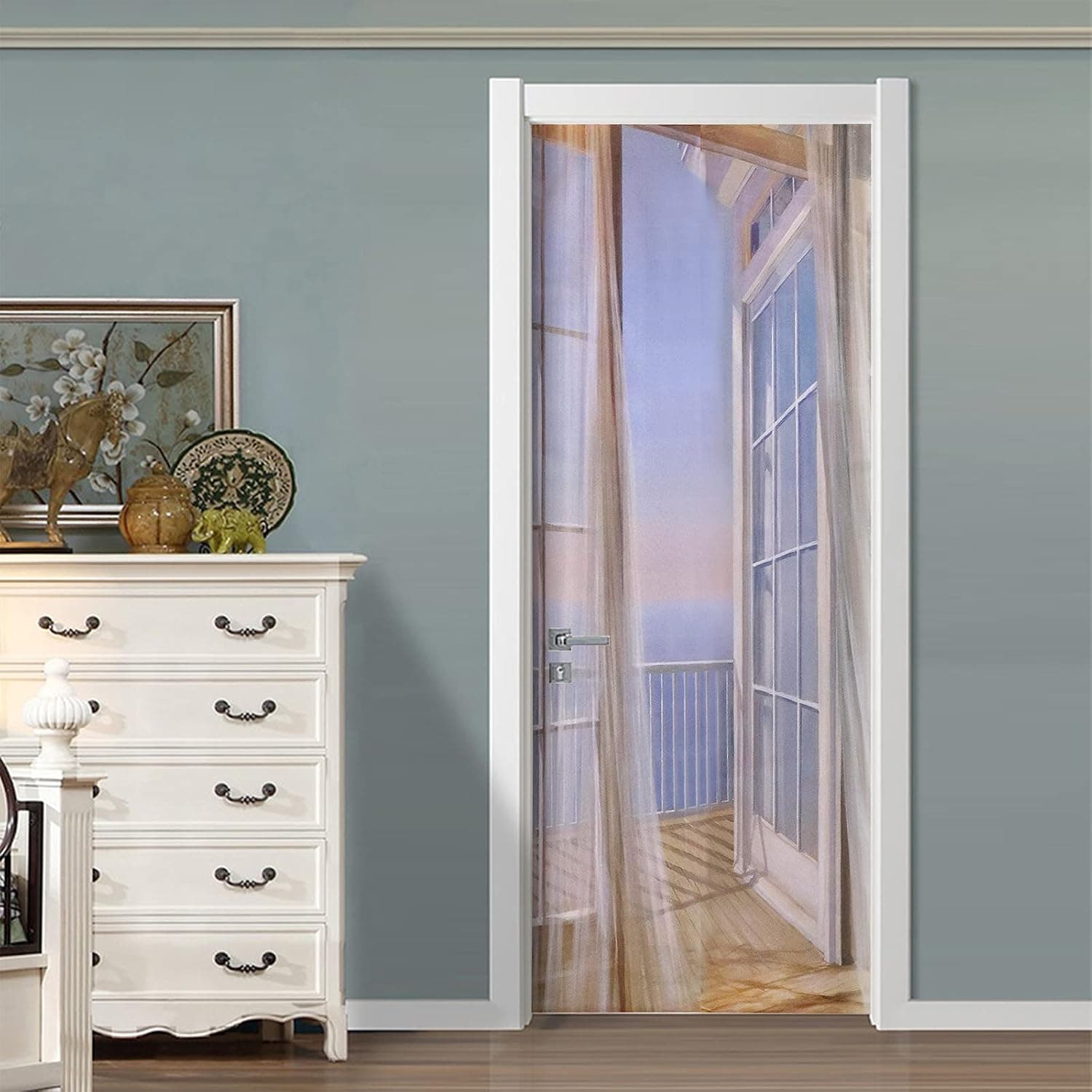 MINYULUA 3D Door Stickers Landscape Mural Door Sticker Wallpaper Self-Adhesive Door Decals Art Sticker Wallpaper Seaside Wall Sticker Removable for Home Decor 30.31 x 78.74 Inch