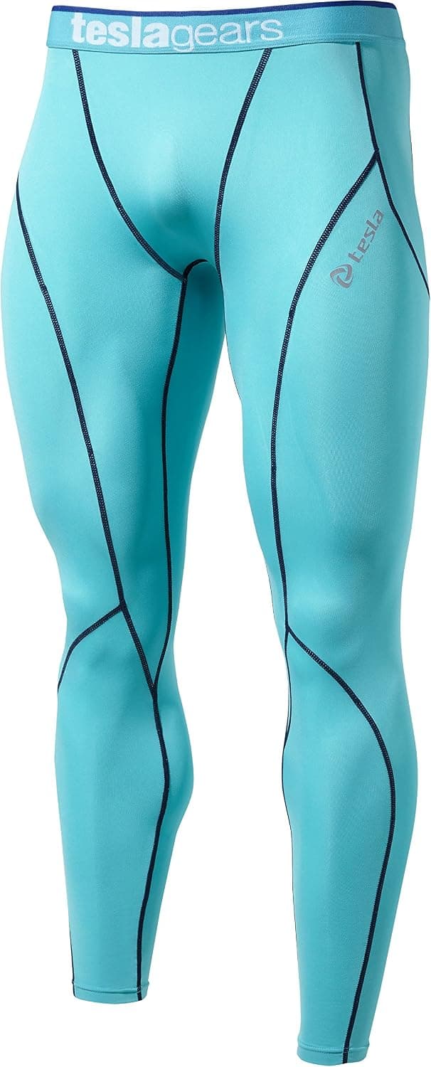 Tesla TM-P16-SBN_Medium j-L Men's Compression Leggings Baselayer Cool Dry Sports Tights Pants P16