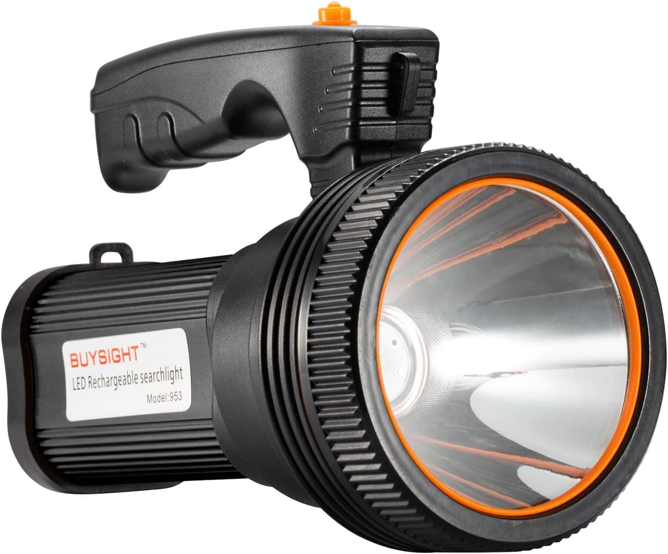 BUYSIGHT Bright Rechargeable 120000 Lumens Searchlight Handheld LED Flashlight Tactical Flashlight with Handle Spotlight Ultra-Long Standby Electric Torch with USB Output (Black)