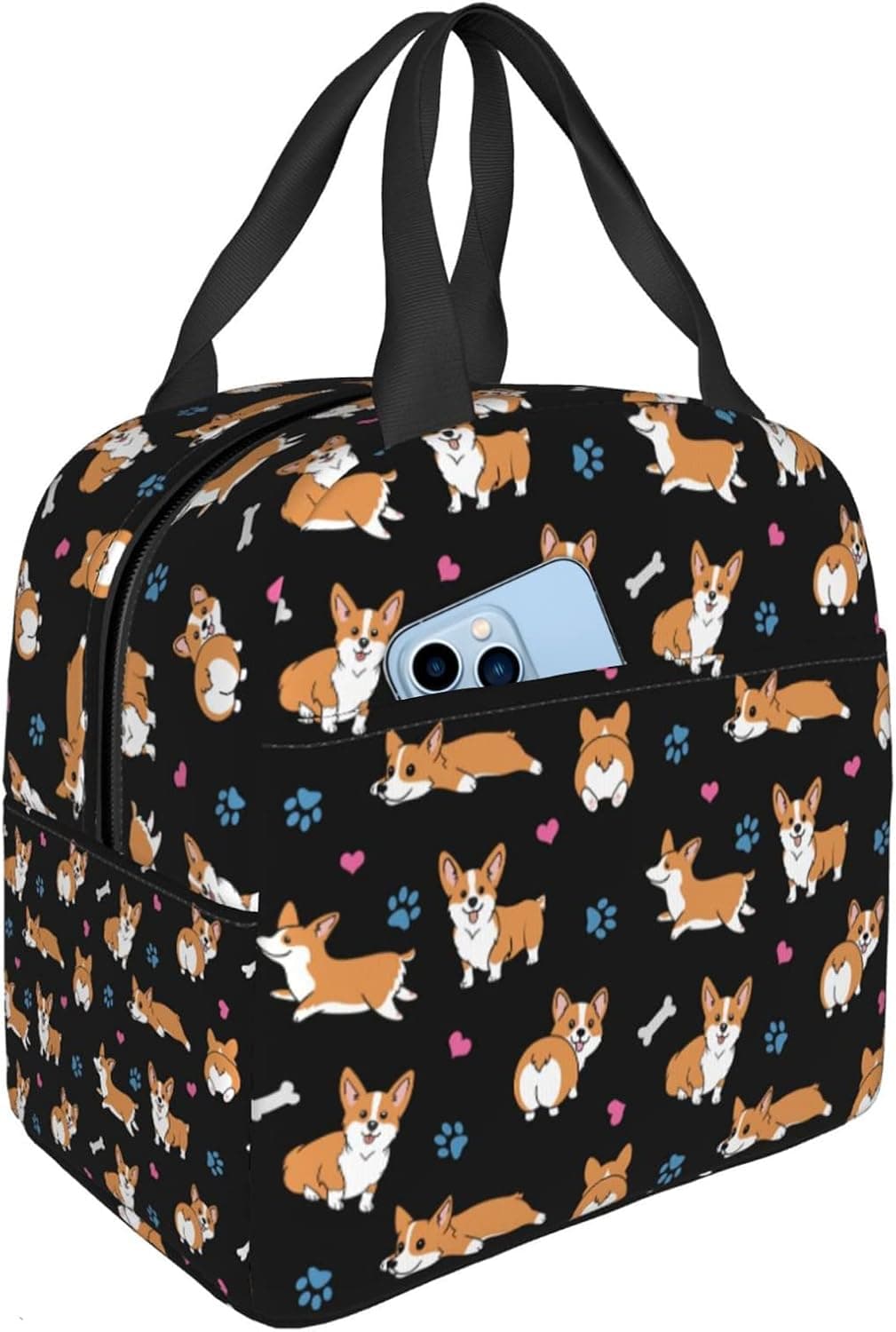 Algranben Corgi Dog Lunch Bag for Women Cute Animals Cooler Picnic Meal Box Washable Reusable Thermal for Office Work Hiking Camping