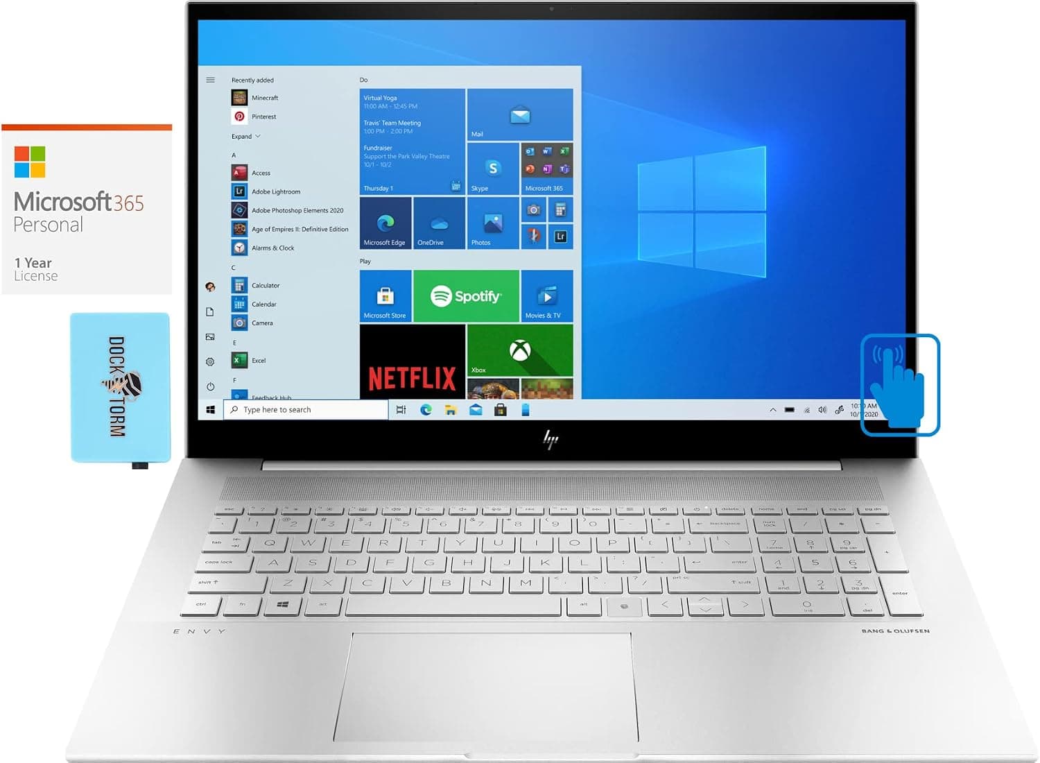 HP Envy 17t-ch000 Home & Business Laptop (Intel i7-1165G7 4-Core, 16GB RAM, 512GB PCIe SSD, Intel Iris Xe, 17.3" Touch Full HD (1920x1080), Win 11 Pro) with MS 365 Personal, Hub