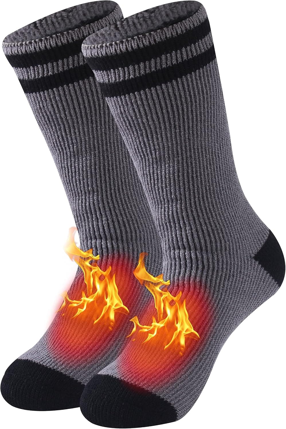Hissox Winter Thermal Socks with Grippers, Unisex Thick Warm Insulated Heated Crew Slipper Socks for Cold Weather