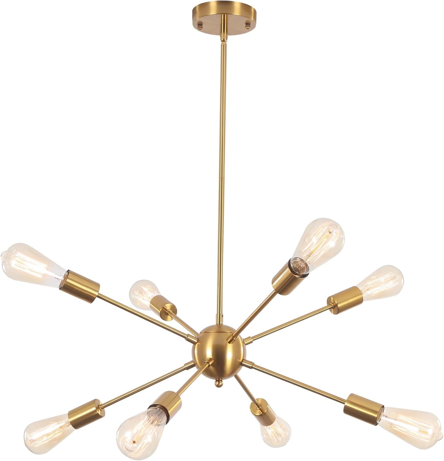 PUMING Sputnik Chandelier, 8-Light Modern Pendant Lighting Metal Ceiling Light Fixture Brushed Brass Mid Century Ceiling Light Adjustable Height for Living Room Bedroom Dining Room Island Bar